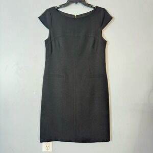 Vince Camuto Women's Cap Sleeve Sheath Dress Back Zip Boat Neck Black Size 6